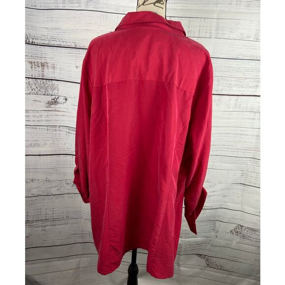 Catherines Button Front Shirt Womens 2X 22/24W Long Sleeve Collar Roll Tab Pink - Picture 4 of 10